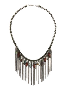 Chain, glass and wood cascade necklace.jpg